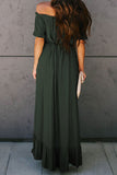 Green White Off the Shoulder Dress High Low Maxi Dress  LC611566-109