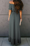 Gray White Off the Shoulder Dress High Low Maxi Dress  LC611566-11