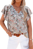 Women's Casual Short Sleeve Ruffle Petals Shirts Summer Casual Floral Blouse Top