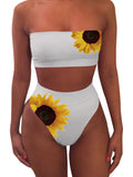 Women's Sunflower Bandeau Top High Cut Bikini Set Two Piece Bathing Suit