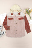 LC8512025-10-S, LC8512025-10-M, LC8512025-10-L, LC8512025-10-XL, LC8512025-10-2XL, Pink Corduroy Shacket Jacket Button Down Hooded Coat with Pockets