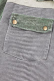 LC8512025-11-S, LC8512025-11-M, LC8512025-11-L, LC8512025-11-XL, LC8512025-11-2XL, Gray Corduroy Shacket Jacket Button Down Hooded Coat with Pockets