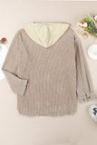 LC8512025-16-S, LC8512025-16-M, LC8512025-16-L, LC8512025-16-XL, LC8512025-16-2XL, Khaki Corduroy Shacket Jacket Button Down Hooded Coat with Pockets