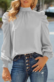 Womens High Neck Puff Long Sleeve Dressy Casual Work Loose Blouses Tops Shirts