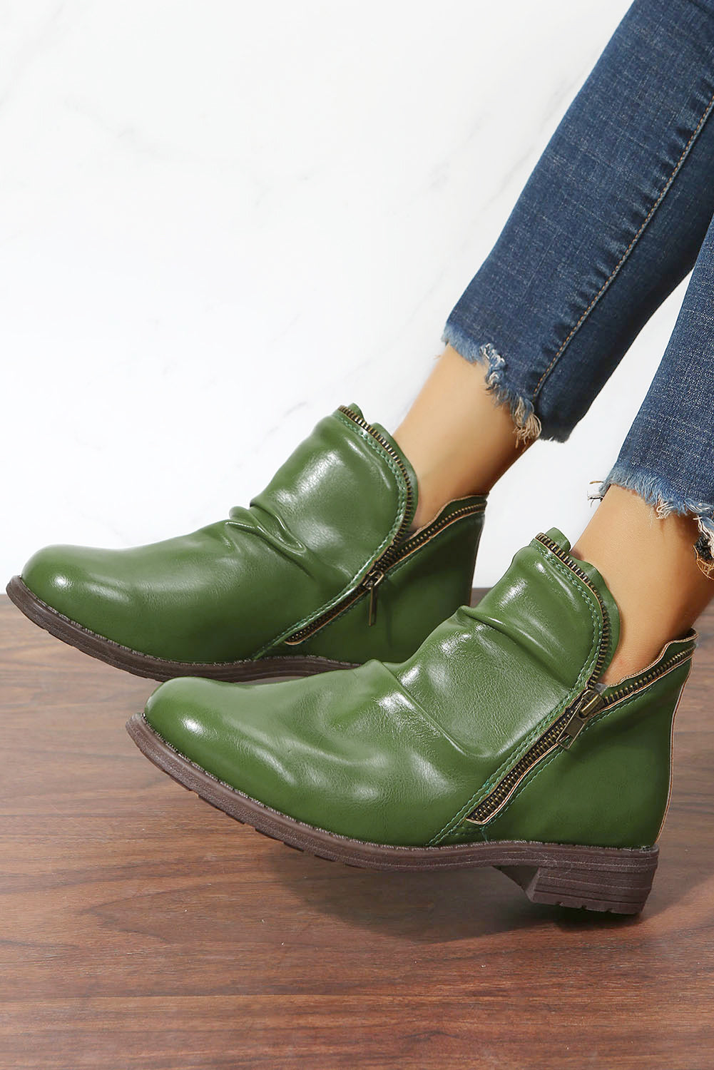 BH02143-9-37, BH02143-9-38, BH02143-9-39, BH02143-9-40, BH02143-9-41, BH02143-9-42, Green  Women Boots PU Leather Ankle Boots Waterproof Short Boots