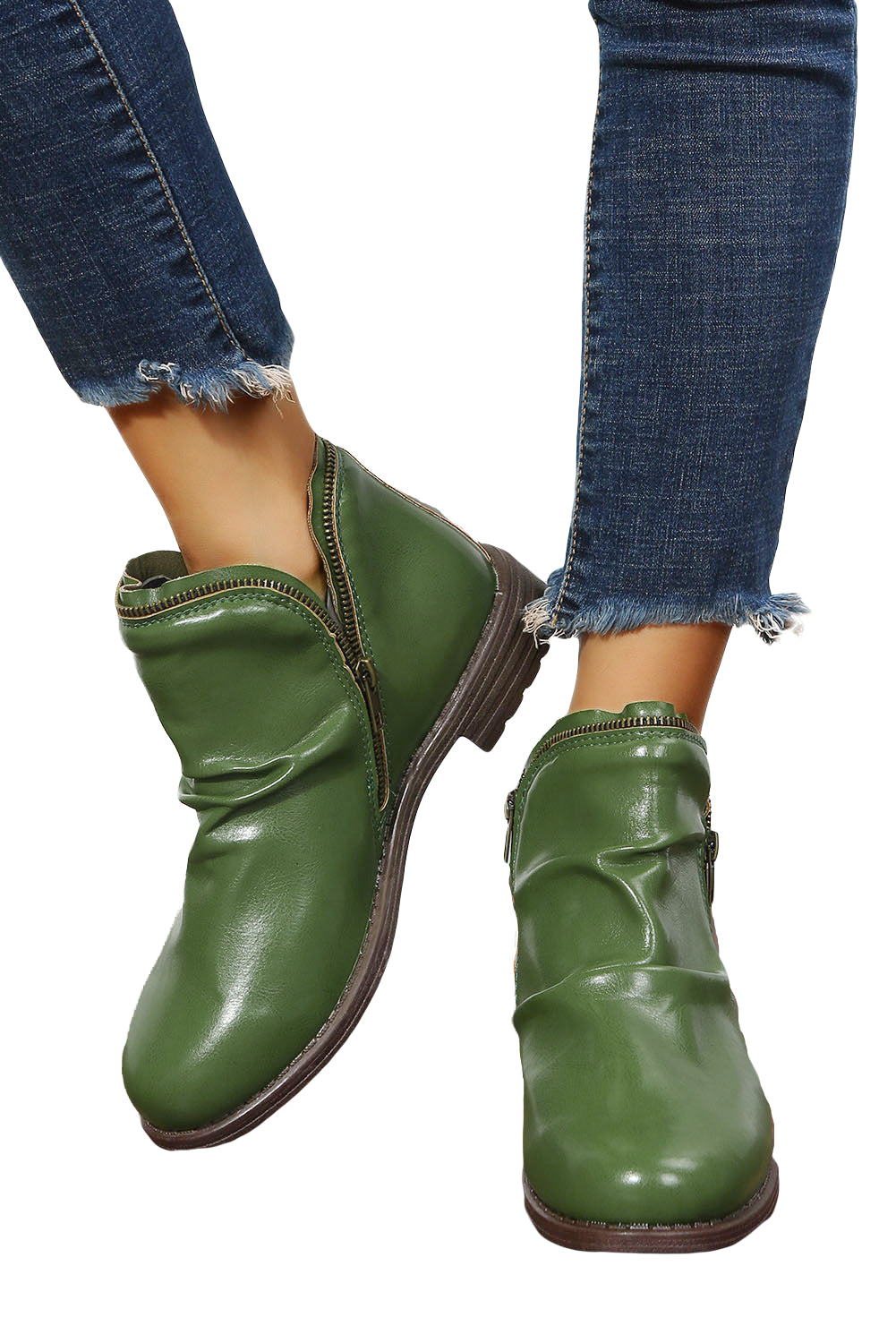 BH02143-9-37, BH02143-9-38, BH02143-9-39, BH02143-9-40, BH02143-9-41, BH02143-9-42, Green  Women Boots PU Leather Ankle Boots Waterproof Short Boots