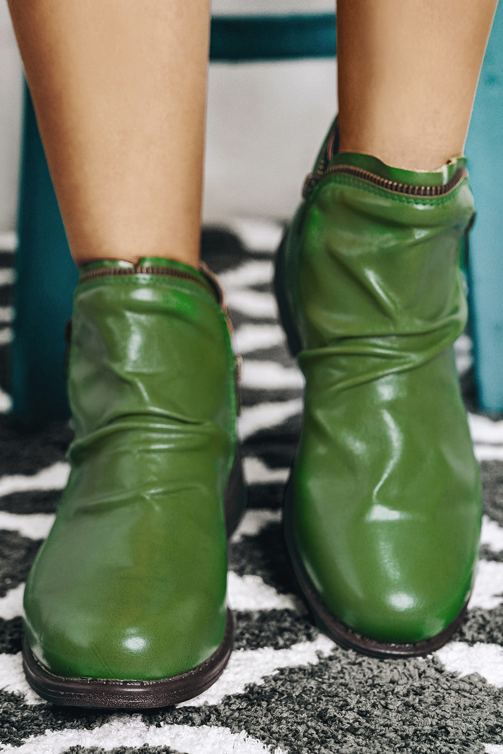 BH02143-9-37, BH02143-9-38, BH02143-9-39, BH02143-9-40, BH02143-9-41, BH02143-9-42, Green  Women Boots PU Leather Ankle Boots Waterproof Short Boots