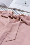 LC25115398-10-S, LC25115398-10-M, LC25115398-10-L, LC25115398-10-XL, LC25115398-10-2XL, Pink Mock Neck Puff Long Sleeve Blouses Chiffon Casual Loose Shirts Tops