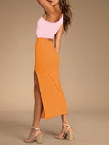 LC6110015-14-L, LC6110015-14-M, LC6110015-14-S, LC6110015-14-XL, LC6110015-14-XS, Orange Womens Sexy One Shoulder Cut Out Midi Dress Party Dress with Side Slit