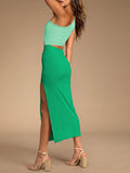 LC6110015-209-S, LC6110015-209-M, LC6110015-209-L, LC6110015-209-XL, LC6110015-209-XS, Green Womens Sexy One Shoulder Cut Out Midi Dress Party Dress with Side Slit