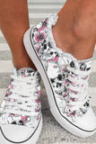 Skull Floral Print Canvas Shoes for Women Lace Up Sneakers