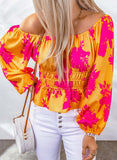 Floral Print Casual T Shirts Ruffle Off Shoulder Shift Sexy Blouse