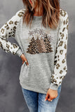 LC25313497-11-S, LC25313497-11-M, LC25313497-11-L, LC25313497-11-XL, LC25313497-11-2XL, Gray Womens Xmas Holiday Christmas Trees Leopard Raglan Sleeve Sweatshirt