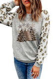 LC25313497-11-S, LC25313497-11-M, LC25313497-11-L, LC25313497-11-XL, LC25313497-11-2XL, Gray Womens Xmas Holiday Christmas Trees Leopard Raglan Sleeve Sweatshirt