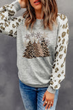 LC25313497-11-S, LC25313497-11-M, LC25313497-11-L, LC25313497-11-XL, LC25313497-11-2XL, Gray Womens Xmas Holiday Christmas Trees Leopard Raglan Sleeve Sweatshirt