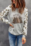 LC25313497-11-S, LC25313497-11-M, LC25313497-11-L, LC25313497-11-XL, LC25313497-11-2XL, Gray Womens Xmas Holiday Christmas Trees Leopard Raglan Sleeve Sweatshirt