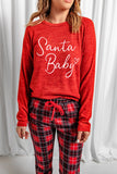 LC15352-3-S, LC15352-3-M, LC15352-3-L, LC15352-3-XL, LC15352-3-2XL, Red Pajama Set Womens Santa Baby Plaid Print Pj Lounge Sets