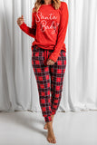 LC15352-3-S, LC15352-3-M, LC15352-3-L, LC15352-3-XL, LC15352-3-2XL, Red Pajama Set Womens Santa Baby Plaid Print Pj Lounge Sets