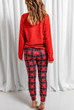 LC15352-3-S, LC15352-3-M, LC15352-3-L, LC15352-3-XL, LC15352-3-2XL, Red Pajama Set Womens Santa Baby Plaid Print Pj Lounge Sets