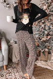 LC15361-20-S, LC15361-20-M, LC15361-20-L, LC15361-20-XL, LC15361-20-2XL, Women's Pajama Set Christmas Santa Clause Leopard Print Lounge Set