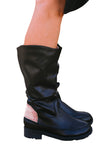 Women's Ruched Patchwork PU Leather Mid Boots