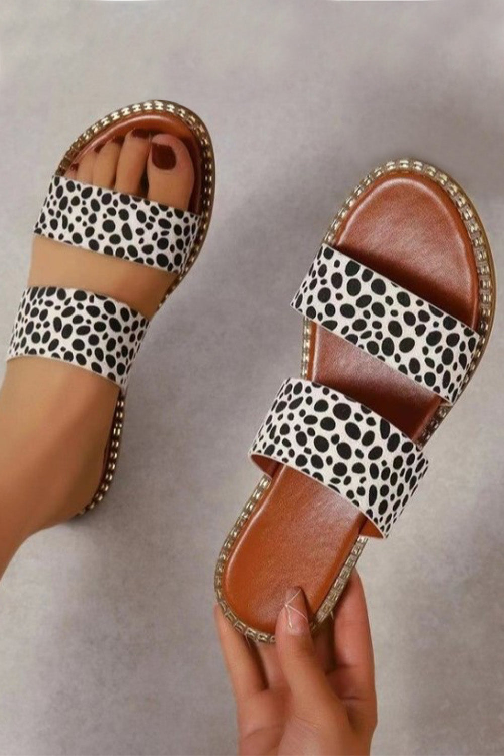 BH021241-20-37, BH021241-20-38, BH021241-20-39, BH021241-20-40, BH021241-20-41, BH021241-20-42, Leopard Dalmatian Print Summer Non Slip Slippers Sandals Beach Shoes