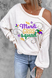 LC25119951-15-S, LC25119951-15-M, LC25119951-15-L, LC25119951-15-XL, LC25119951-15-2XL, Beige Women's Mardi Gras Sweatshirt for Women Crewneck Pullover Tops