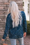 LC25314245-5-S, LC25314245-5-M, LC25314245-5-L, LC25314245-5-XL, LC25314245-5-2XL, Blue St. Patrick's Day Sweatshirt for Women Clover Print Long Sleeve Tee Tops