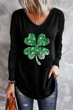 LC25119983-2-S, LC25119983-2-M, LC25119983-2-L, LC25119983-2-XL, LC25119983-2-2XL, Black St Patricks Day Shirt Shamrock Long Sleeve Shirts Top