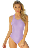 LC443470-8-S, LC443470-8-M, LC443470-8-L, LC443470-8-XL, LC443470-8-2XL, Purple Women's Cross Back Swimwear High Cut One Piece Bathing Suits Swimsuit