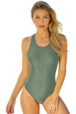 LC443470-9-S, LC443470-9-M, LC443470-9-L, LC443470-9-XL, LC443470-9-2XL, Green Women's Cross Back Swimwear High Cut One Piece Bathing Suits Swimsuit