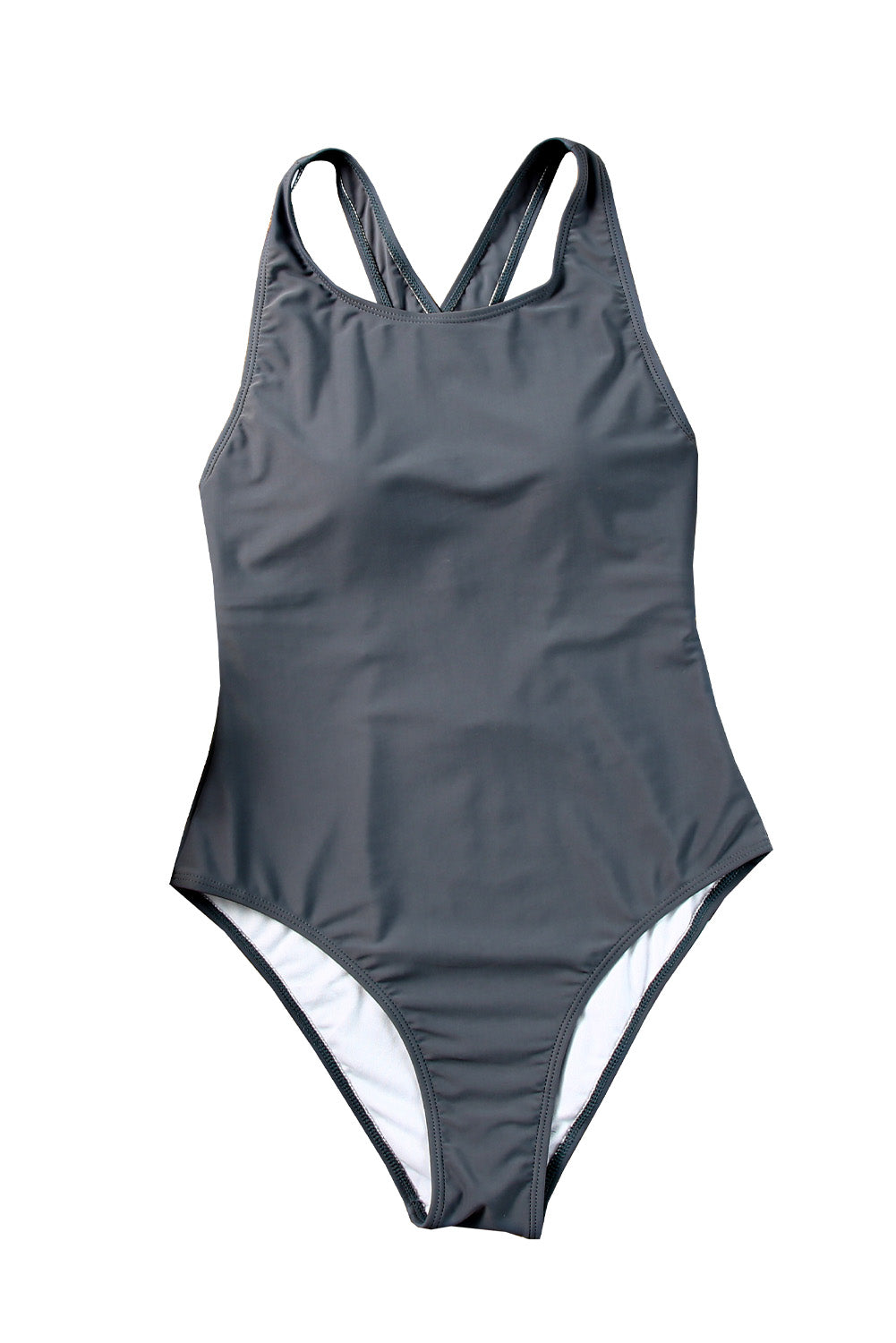 LC443470-11-S, LC443470-11-M, LC443470-11-L, LC443470-11-XL, LC443470-11-2XL, Gray Women's Cross Back Swimwear High Cut One Piece Bathing Suits Swimsuit
