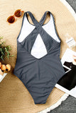 LC443470-11-S, LC443470-11-M, LC443470-11-L, LC443470-11-XL, LC443470-11-2XL, Gray Women's Cross Back Swimwear High Cut One Piece Bathing Suits Swimsuit