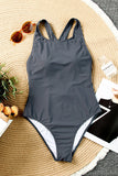 LC443470-11-S, LC443470-11-M, LC443470-11-L, LC443470-11-XL, LC443470-11-2XL, Gray Women's Cross Back Swimwear High Cut One Piece Bathing Suits Swimsuit