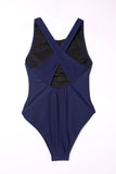 LC443470-105-S, LC443470-105-M, LC443470-105-L, LC443470-105-XL, LC443470-105-2XL, Blue Women's Cross Back Swimwear High Cut One Piece Bathing Suits Swimsuit