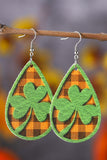 St Patrick's Day Clover Emboss Plaid Teardrop Dangle Earrings