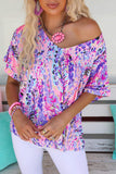 LC25219625-10-S, LC25219625-10-M, LC25219625-10-L, LC25219625-10-XL, Pink Women's Casual Loose Short Sleeve Tee Painted Floral Blouse Shirt