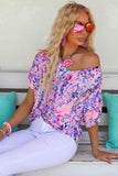 LC25219625-10-S, LC25219625-10-M, LC25219625-10-L, LC25219625-10-XL, Pink Women's Casual Loose Short Sleeve Tee Painted Floral Blouse Shirt