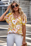 LC25114556-7-S, LC25114556-7-M, LC25114556-7-L, LC25114556-7-XL, LC25114556-7-2XL, Yellow Women's Casual Short Sleeve Ruffle Petals Shirts Summer Casual Floral Blouse Top
