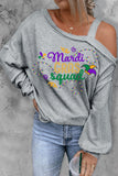 LC25119951-11-S, LC25119951-11-M, LC25119951-11-L, LC25119951-11-XL, LC25119951-11-2XL, Gray Women's Mardi Gras Sweatshirt for Women Crewneck Pullover Tops