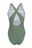 LC443470-9-S, LC443470-9-M, LC443470-9-L, LC443470-9-XL, LC443470-9-2XL, Green Women's Cross Back Swimwear High Cut One Piece Bathing Suits Swimsuit