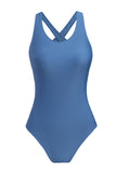LC443470-5-S, LC443470-5-M, LC443470-5-L, LC443470-5-XL, LC443470-5-2XL, Blue Women's Cross Back Swimwear High Cut One Piece Bathing Suits Swimsuit