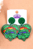 BH012468-9, Green St. Patricks Day Clover Rainbow Heart Earrings for Women