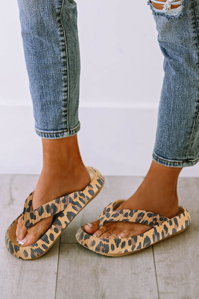Leopard Print Thick Sole Slip On Slippers