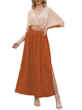 LC6114159-12019-S, LC6114159-12019-M, LC6114159-12019-L, LC6114159-12019-XL, Titian Red Womens Boho V Neck Maxi Dress with High Slit