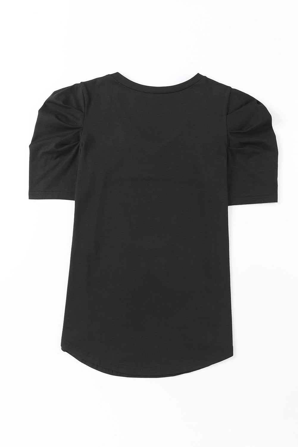 LC25219590-2-S, LC25219590-2-M, LC25219590-2-L, LC25219590-2-XL, Black Women's Summer Casual Shirts Puff Sleeve V Neck T-Shirt