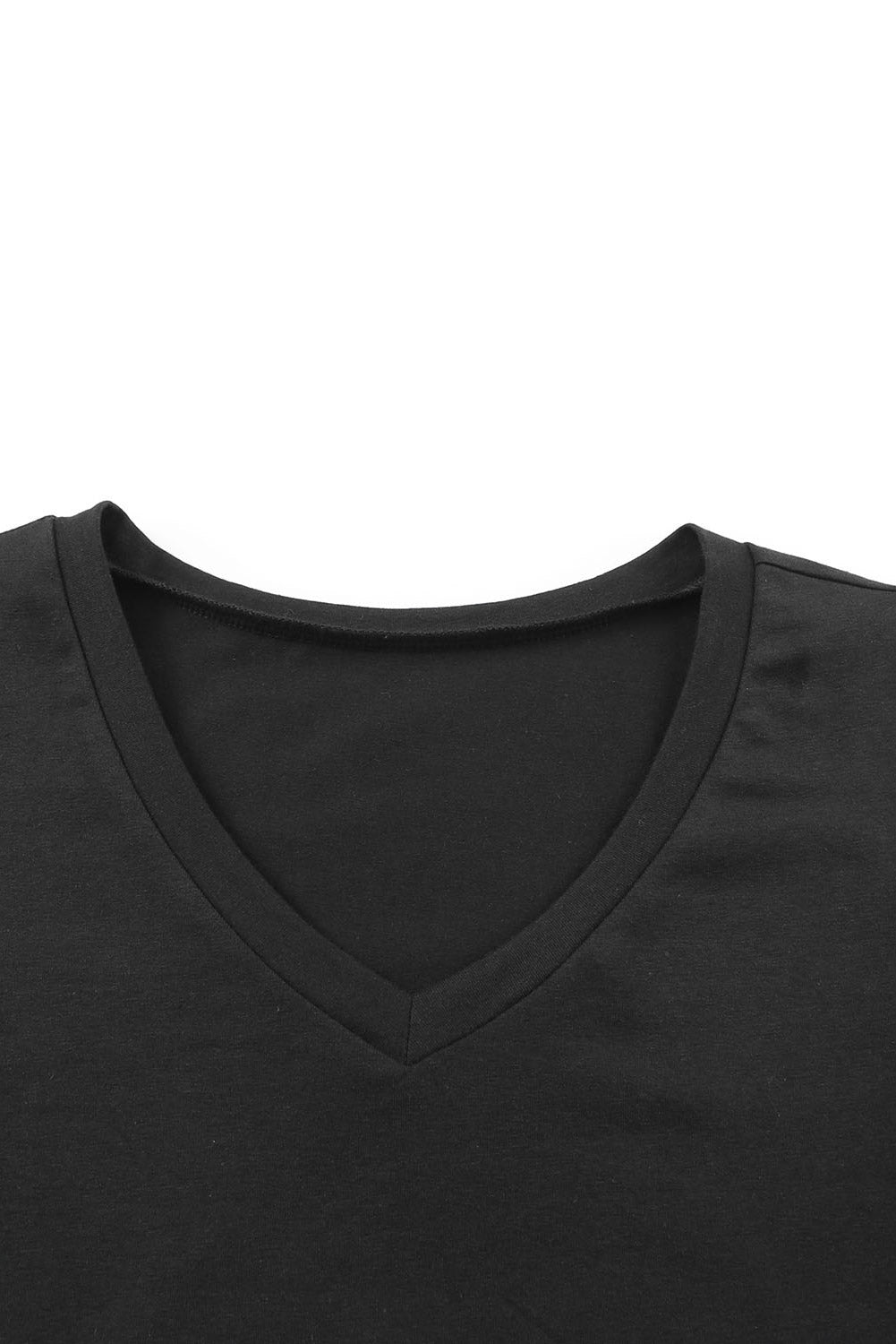 LC25219590-2-S, LC25219590-2-M, LC25219590-2-L, LC25219590-2-XL, Black Women's Summer Casual Shirts Puff Sleeve V Neck T-Shirt