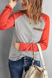 Womens Raglan Sleeve Striped Top with Pocket