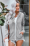 Oversized Zip Up Hoodie Sweatshirt Solid Color Jacket with Zipper