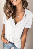 Short Sleeve Shirt For Women Swiss Dot Turn Down Collar Tops